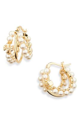 Tory Burch Tory Burch Kira Faux Pearl Triple Row Hoop Earrings