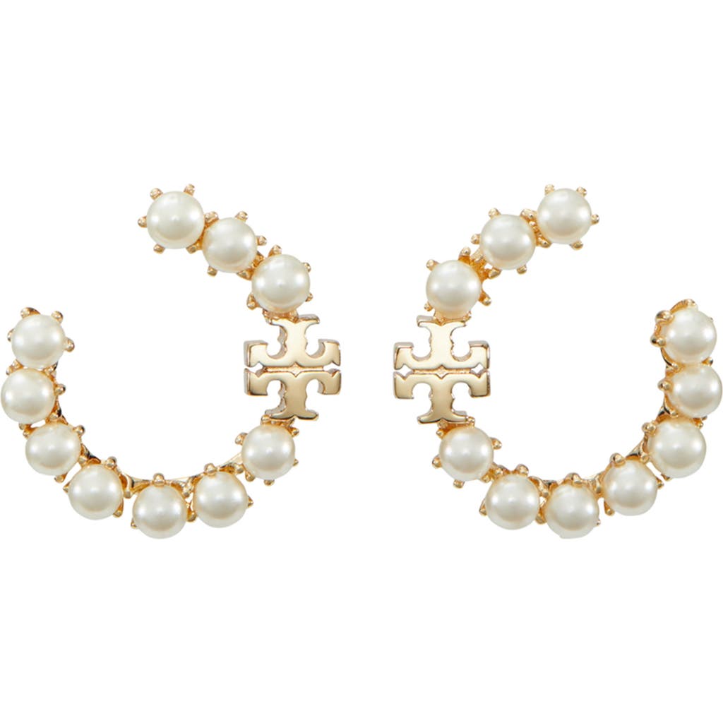Tory Burch Tory Burch Kira Imitation Pearl Frontal Hoop Earrings