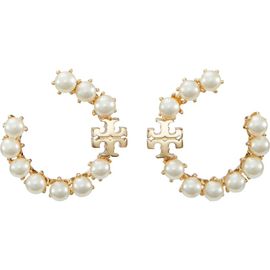Tory Burch Tory Burch Kira Imitation Pearl Frontal Hoop Earrings