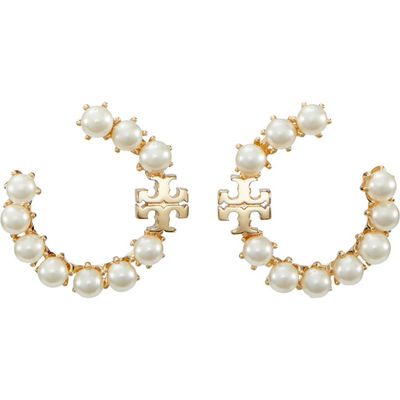 Tory Burch Tory Burch Kira Imitation Pearl Frontal Hoop Earrings