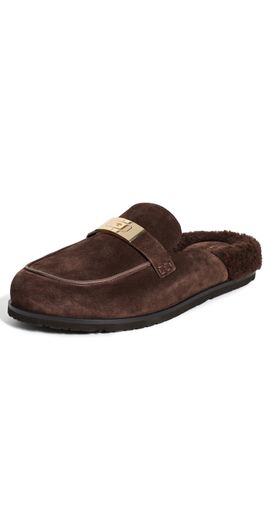 Tory Burch Tory Burch Leelee Shearling Mules Dark Cocoa