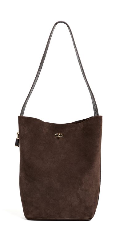 Tory Burch Tory Burch Lock Suede Slim Bucket Bag Dark Cocoa One