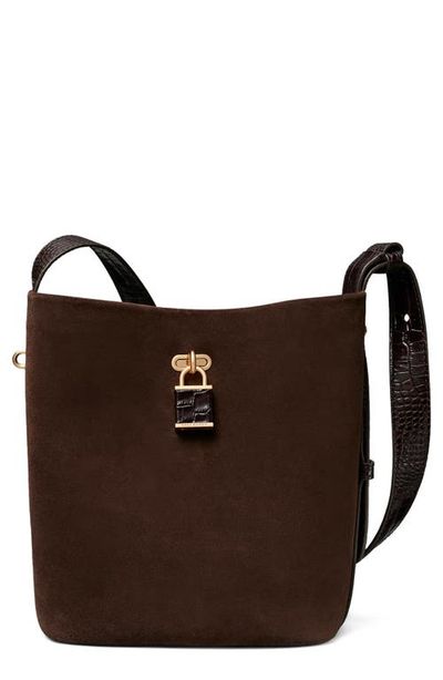 Tory Burch Tory Burch Lock Suede Slim Medium Bucket Bag