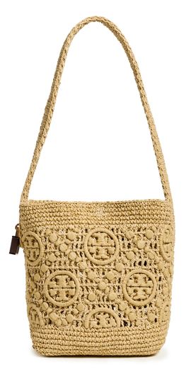 Tory Burch Tory Burch Lock T Monogram Crochet Bucket Bag Natural One