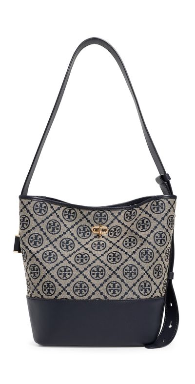 Tory Burch Tory Burch Lock T Monogram Slim Medium Bucket Bag Tory Navy One