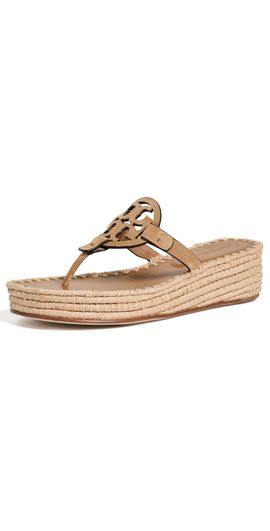 Tory Burch Tory Burch Miller Raffia Wedge Sandals 25mm Amber Grain