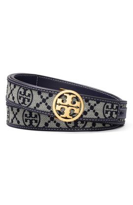 Tory Burch Tory Burch Miller T Monogram Jacquard & Leather Belt