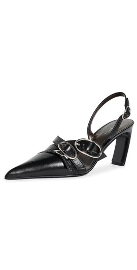Tory Burch Tory Burch Multi Buckle Slingback Leather Heels 75mm PERFECT BLACK / SILVER