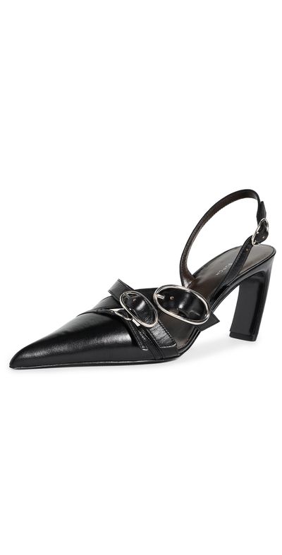 Tory Burch Tory Burch Multi Buckle Slingback Leather Heels 75mm PERFECT BLACK / SILVER