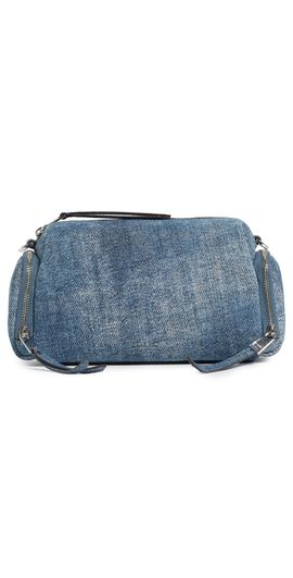Tory Burch Tory Burch Perry Denim Print Suede Voyager Camera Bag Blue Jean One