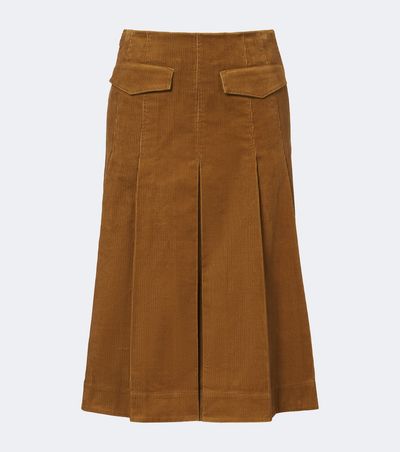 Tory Burch Tory Burch Pleated cotton corduroy midi skirt