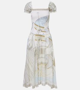 Tory Burch Tory Burch Printed shirred silk and cotton midi dress