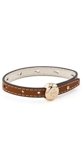 Tory Burch Tory Burch Romy Leather Bracelet Light Brass/Aged Tan One