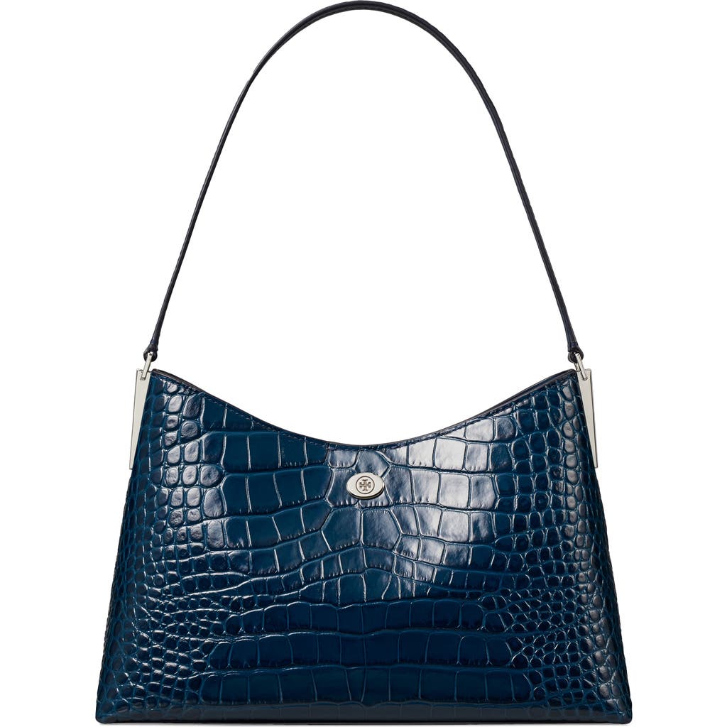 Tory Burch Tory Burch Small Robinson Croc Embossed Leather Shoulder Bag