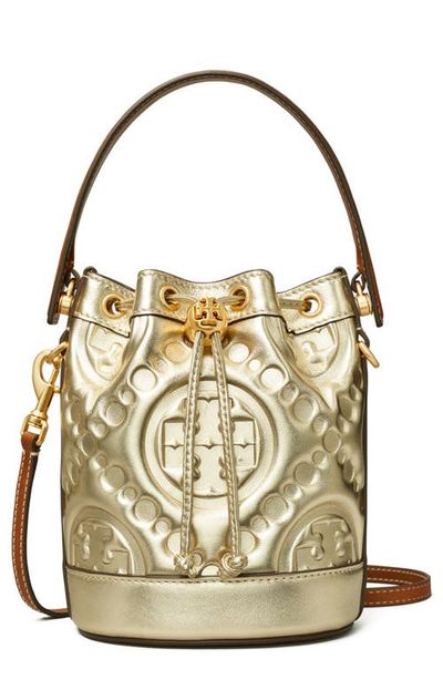 Tory Burch Tory Burch T-Monogram Embossed Puffy Metallic Leather Bucket Bag