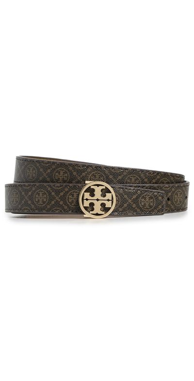 Tory Burch Tory Burch T Monogram Coated Canvas Miller Belt French Press/Gold XL