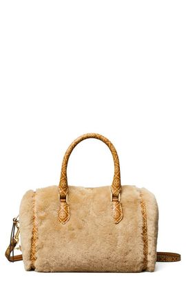 Tory Burch Tory Burch T Monogram Genuine Shearling Petite Barrel Bag