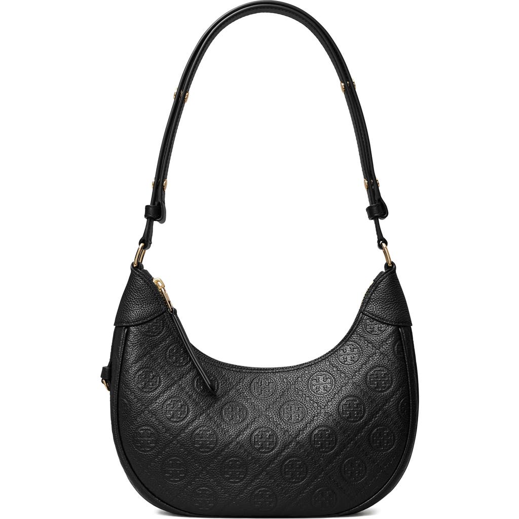 Tory Burch Tory Burch T Monogram Pebble Leather Crescent Shoulder Bag