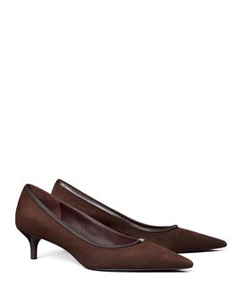Tory Burch Tory Burch Women's Double T Buckle Suede Kitten Heel Pumps