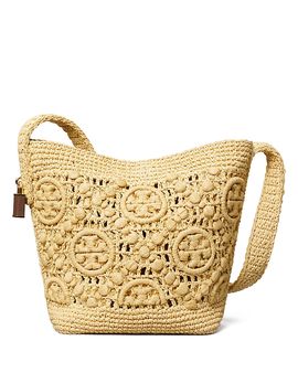 Tory Burch Vince Monogram Crochet Straw Shoulder Bag