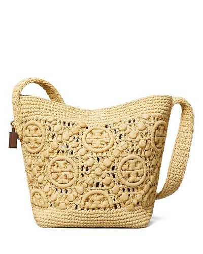 Tory Burch Vince Monogram Crochet Straw Shoulder Bag