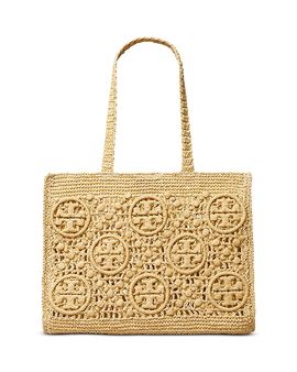 Tory Burch Vince Monogram Crochet Straw Tote Bag