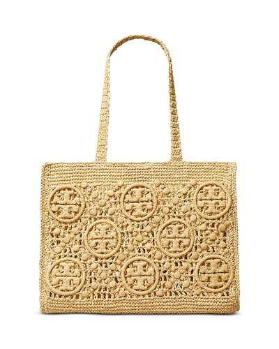 Tory Burch Vince Monogram Crochet Straw Tote Bag