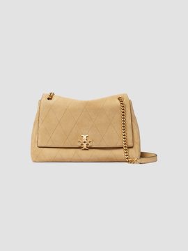 Tory Burch Women's Charlie Large Quilted Suede Shoulder Bag