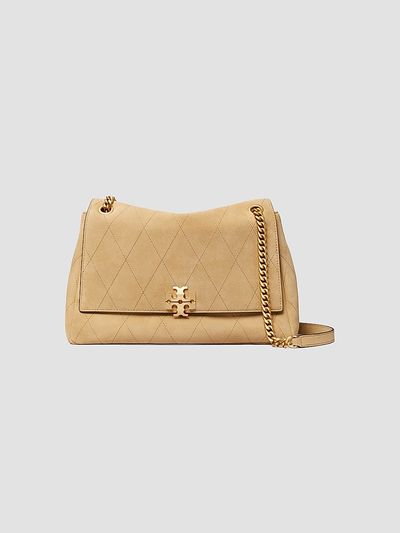 Tory Burch Women's Charlie Large Quilted Suede Shoulder Bag