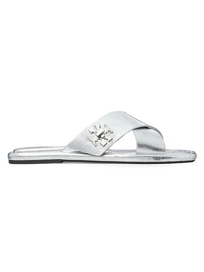 Tory Burch Women's Crisscross Metallic Leather Flat Sandals