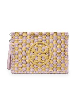 Tory Burch Women's Ella Two-Tone Logo Straw Wristlet Pouch