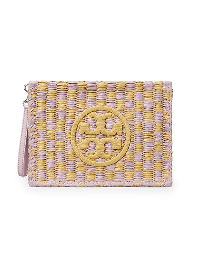 Tory Burch Women's Ella Two-Tone Logo Straw Wristlet Pouch