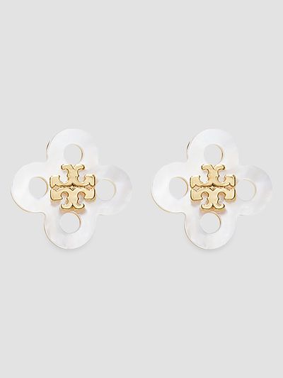 Tory Burch Women's Forget Me Not 18K-Gold-Plated & Mother-Of-Pearl Clover Stud Earrings