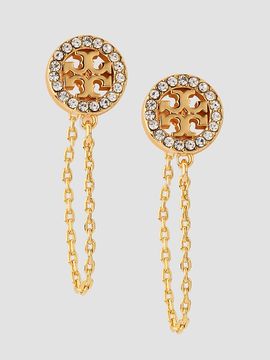 Tory Burch Women's Icon 18K-Gold-Plated & Cubic Zirconia Logo Chain Drop Earrings