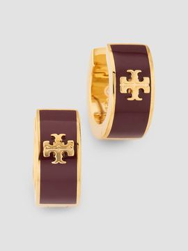 Tory Burch Women's Icon 18K-Gold-Plated & Enamel Huggie Earrings