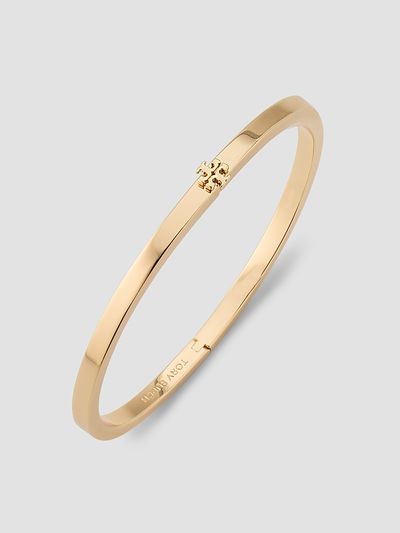 Tory Burch Women's Kira 18K-Gold-Plated Logo Hinged Bangle