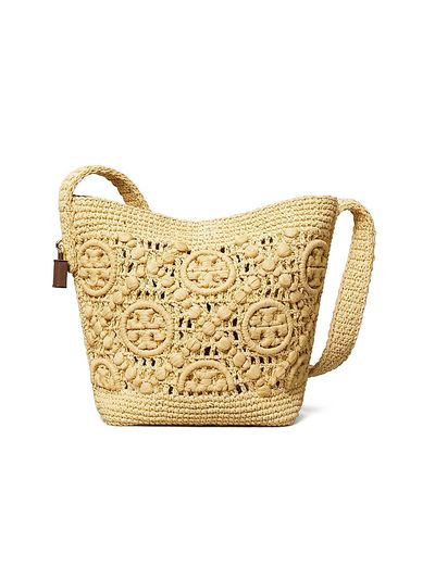 Tory Burch Women's Lock Medium Monogram Crochet Bucket Bag