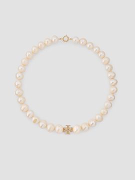 Tory Burch Women's Moondance 18K-Gold-Plated & Cultured Pearl Logo Charm Necklace