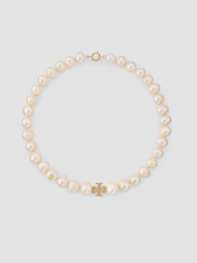 Tory Burch Women's Moondance 18K-Gold-Plated & Cultured Pearl Logo Charm Necklace