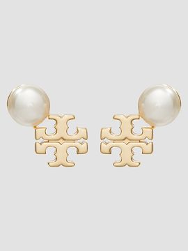 Tory Burch Women's Moondance 18K-Gold-Plated & Imitation Pearl Logo Stud Earrings