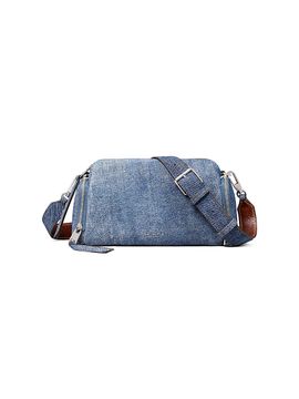 Tory Burch Women's Perry Denim-Print Suede Crossbody Bag