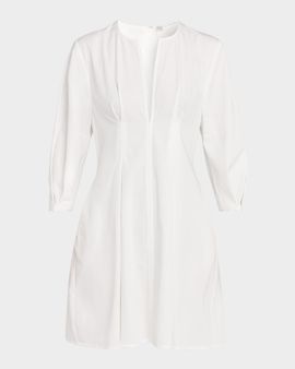 Toteme Balloon-Sleeve Pleated Cotton Dress