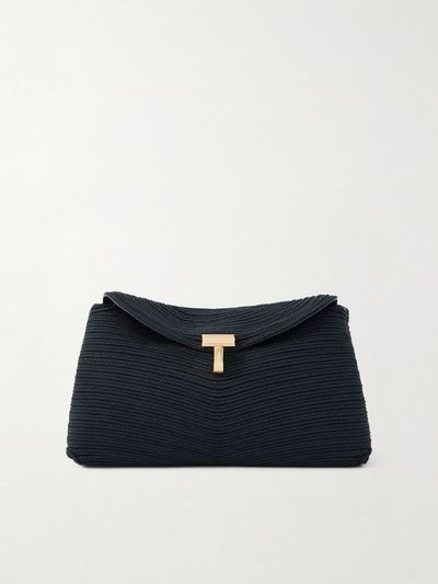 TOTEME Mini T-Lock leather-trimmed woven clutch