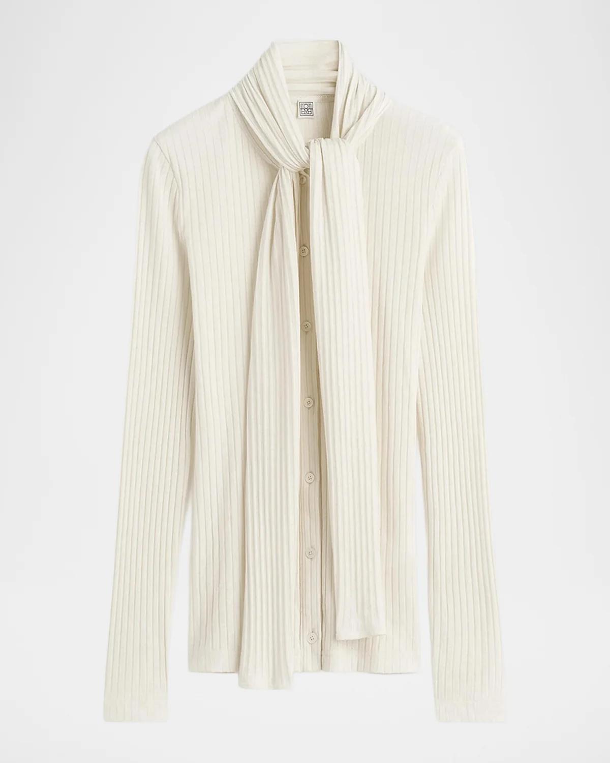 Toteme Ribbed Bow Blouse