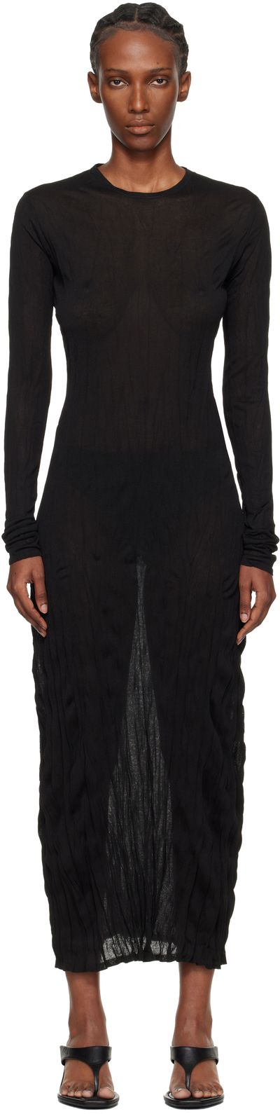 TOTEME TOTEME Black Crinkled Knit Long-Sleeve Midi Dress