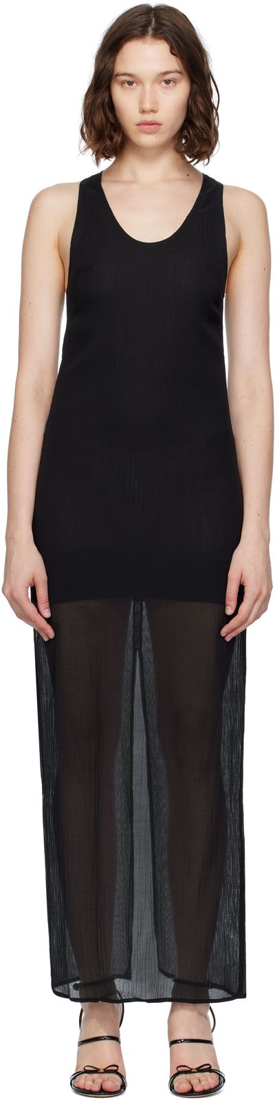 TOTEME TOTEME Black Crinkled Scoop Neck Midi Dress