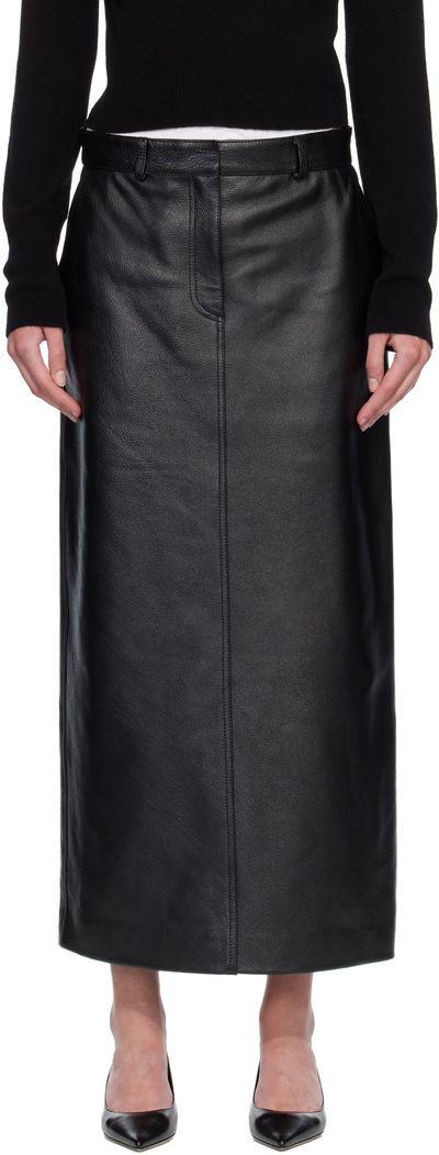 TOTEME TOTEME Black Grained-Leather Straight Midi Skirt