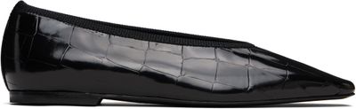 TOTEME TOTEME Black Minimalist Croco-Embossed Ballerina Flats