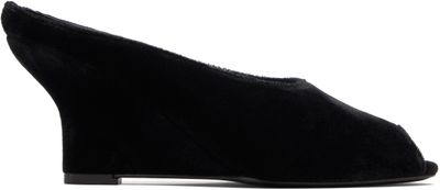 TOTEME TOTEME Black Peep-Toe Velvet Wedge Mule Heels