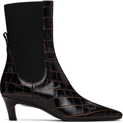 TOTEME TOTEME Brown Croco-Embossed Mid-Heel Boots
